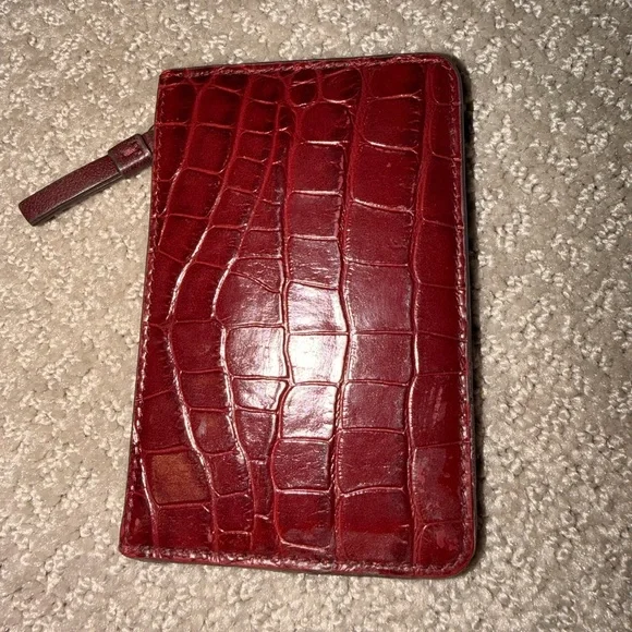 Tory Burch Robinson croc embossed leather Two-Tone Red and Pink Croc Card Case - Picture 3 of 5